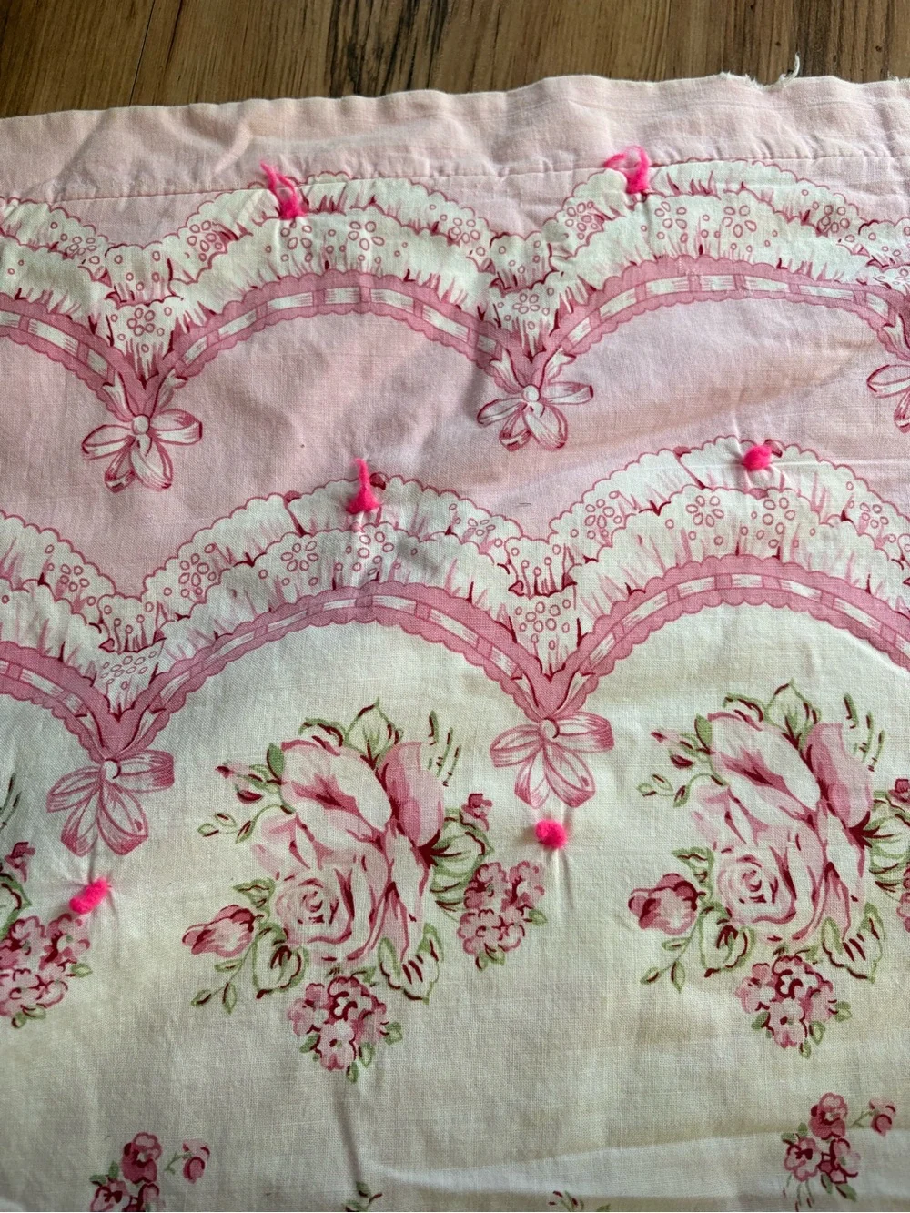 Vintage 40s/50s love shack fancy style Floral Pink Quilted Bedding handmade